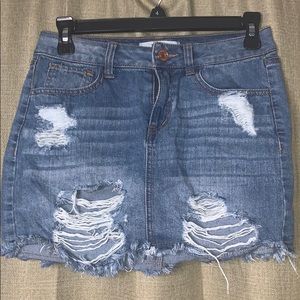Distressed Mini Denim Skirt